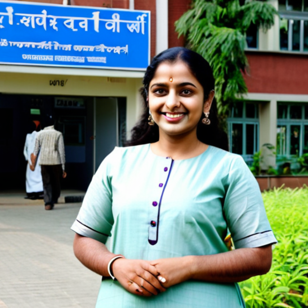 **

A confident, professional Bengali woman in a modest, well-tailored salwar kameez, standing in front of a modern hospital entrance with clear signage in Bengali.  She is smiling warmly. Background includes greenery and other patients walking by. Perfect anatomy, correct proportions, natural pose, well-formed hands, proper finger count, natural body proportions. Safe for work, appropriate content, fully clothed, professional, modest, family-friendly.

**