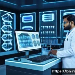 근육병과 난치성 장애 치료 후기 - A detailed futuristic laboratory scene focused on genetic therapy for muscle disease treatment, feat...